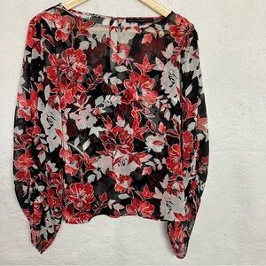 Flirty Black, Red, White Floral Cami with Sheer Overlay, Party, Vacation - 2